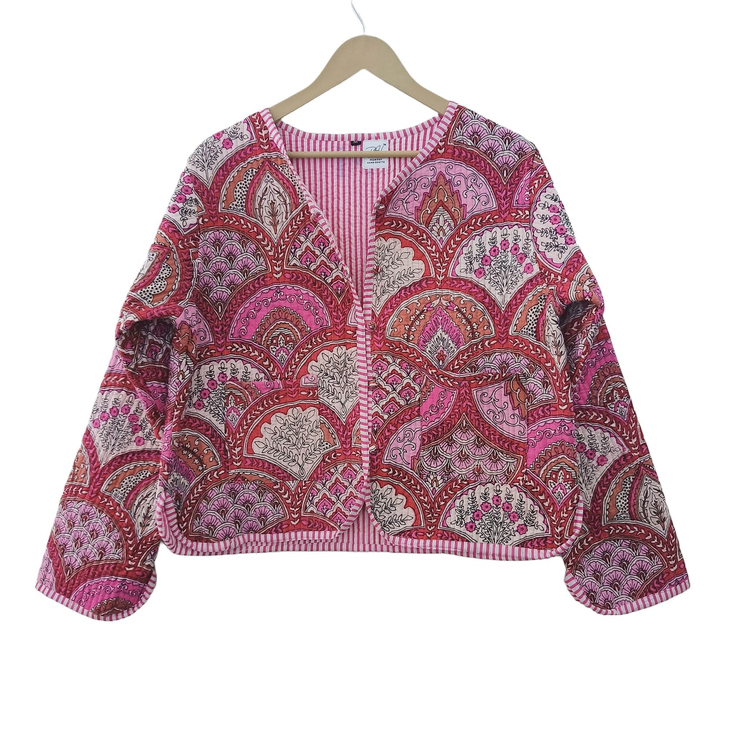 Lightweight Cotton Abstract Print Floral Pink Quilted Short Jacket Women Biker Jacket Perfect for Winter wear