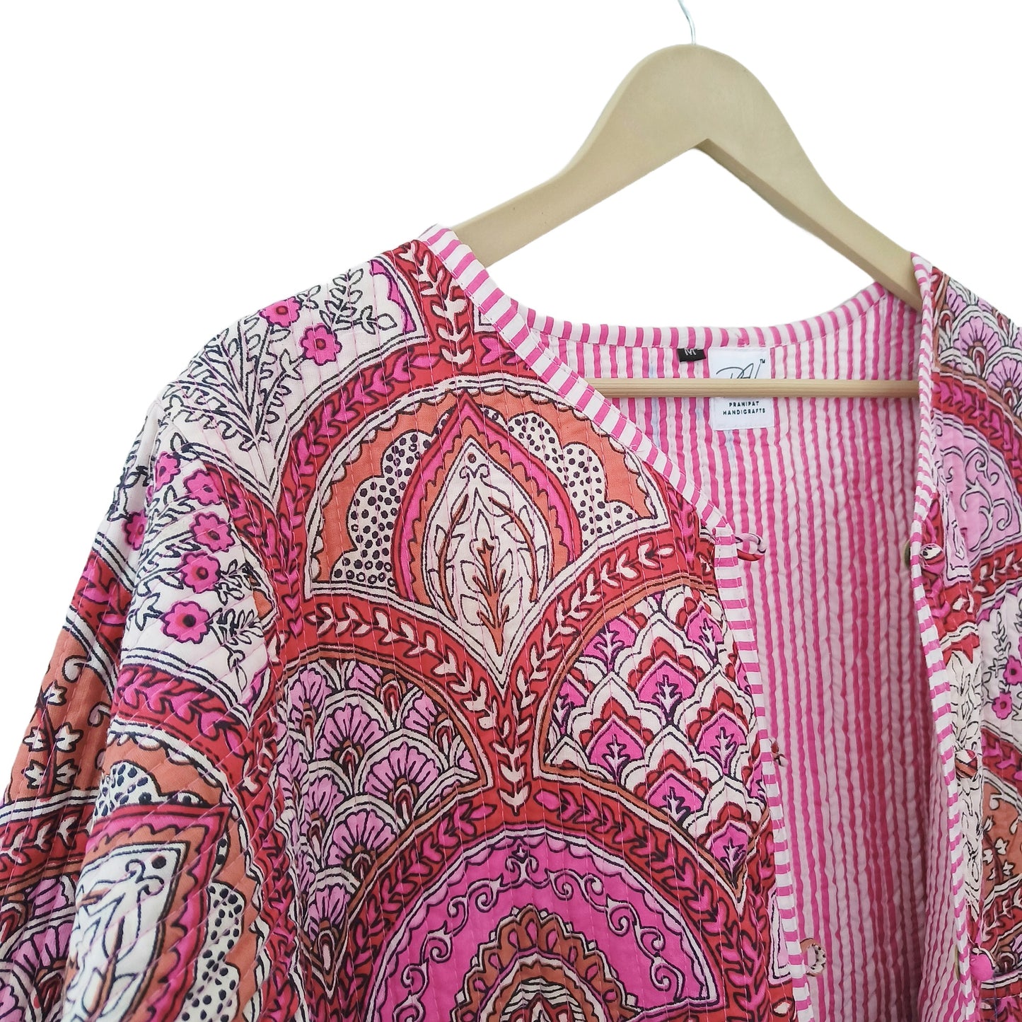 Lightweight Cotton Abstract Print Floral Pink Quilted Short Jacket Women Biker Jacket Perfect for Winter wear