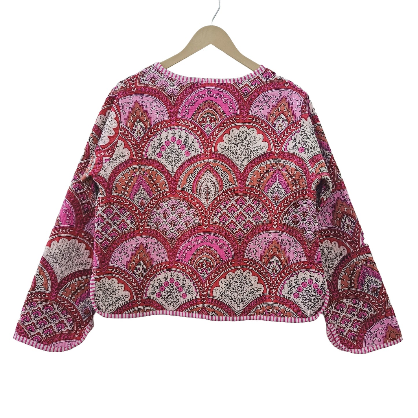 Lightweight Cotton Abstract Print Floral Pink Quilted Short Jacket Women Biker Jacket Perfect for Winter wear