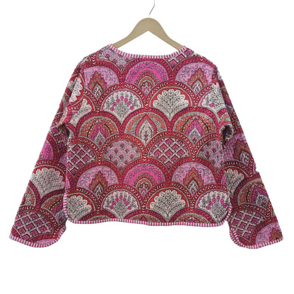 Lightweight Cotton Abstract Print Floral Pink Quilted Short Jacket Women Biker Jacket Perfect for Winter wear